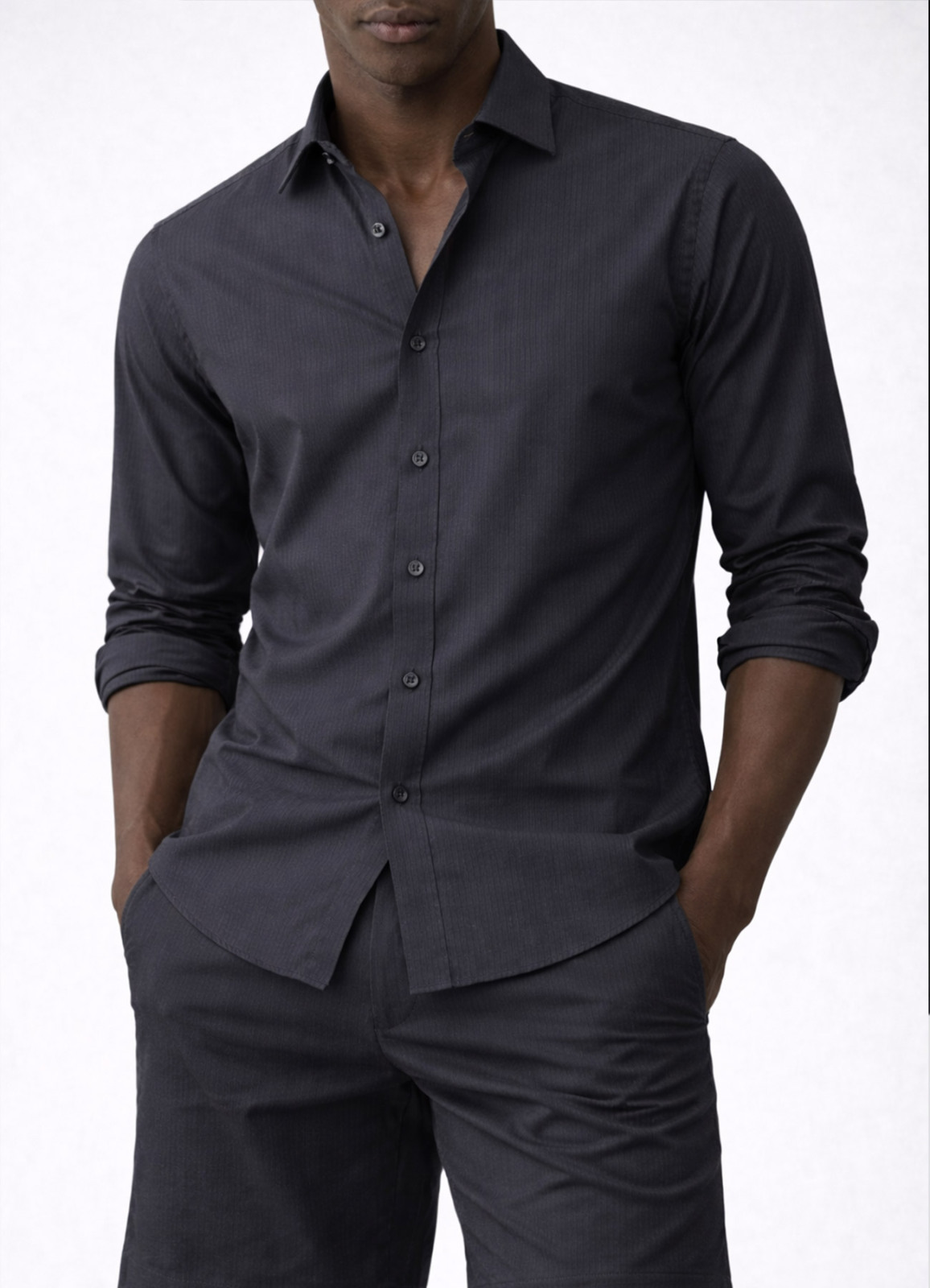 Siyah Renk Lyocell Dökümlü Gömlek - 6