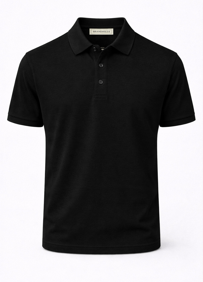 Siyah Renk Pamuk Karışımlı Polo Yaka T-Shirt