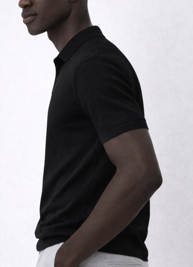 Siyah Renk Pamuk Karışımlı Polo Yaka T-Shirt - 6