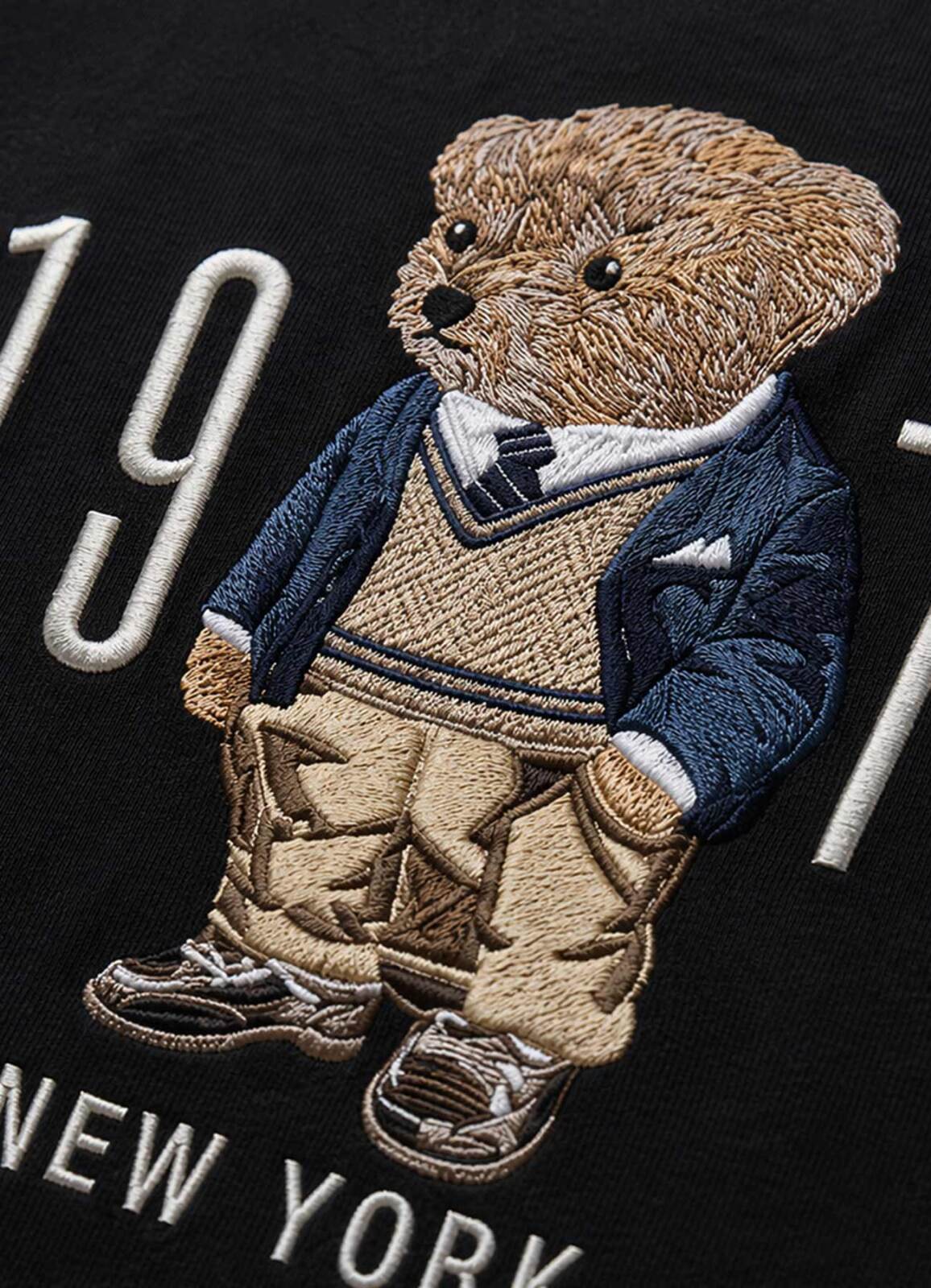 Siyah Renk Pamuklu Nakışlı Tişört - 4