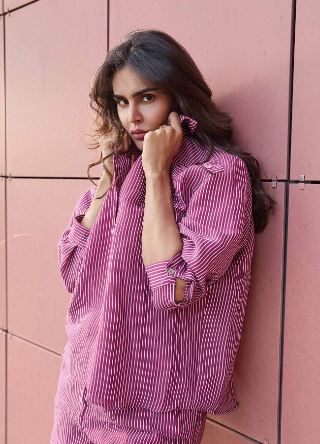 Bordo - Beyaz Renk Çizgili Oversize Modal Gömlek - 4