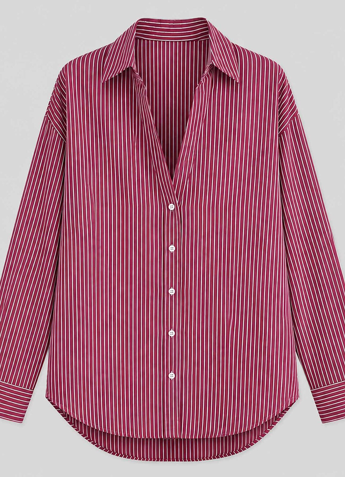 Bordo - Beyaz Renk Çizgili Oversize Modal Gömlek