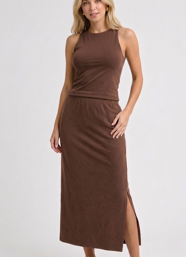 Kahve Renk Modal Karışımlı Etek - 1