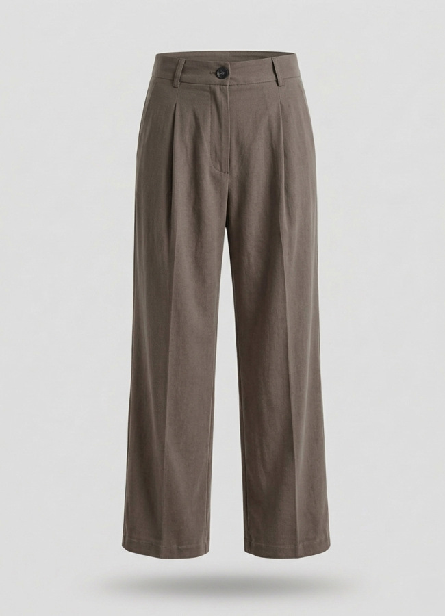 Kahve Renk Lyocell Karışımlı Pileli Palazzo Pantolon - 3