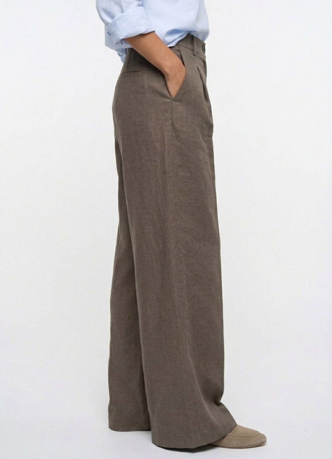 Kahve Renk Lyocell Karışımlı Pileli Palazzo Pantolon - 1