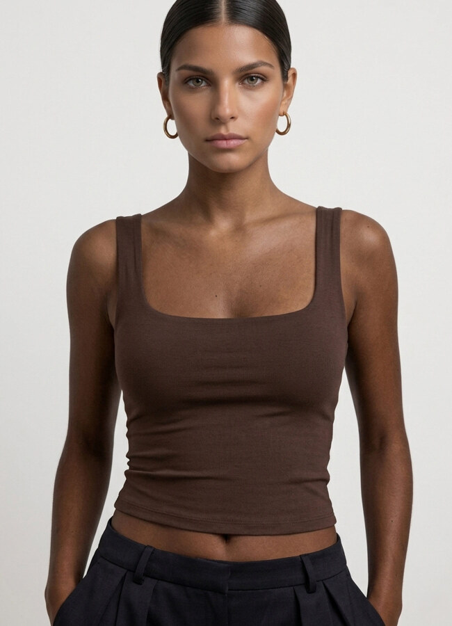 Kahve Renk Esnek Polyester Çift Katlı Atlet - 3