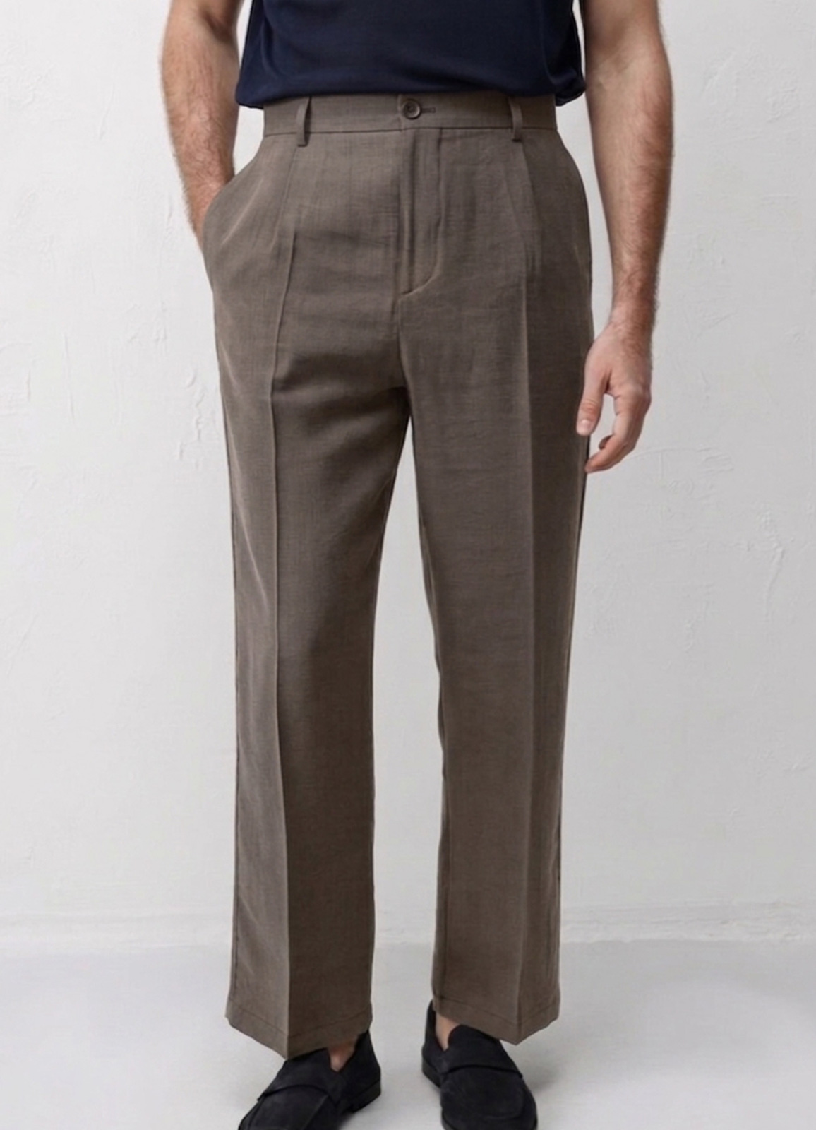 Kahve Renk Lyocell Karışımlı Pileli Pantolon