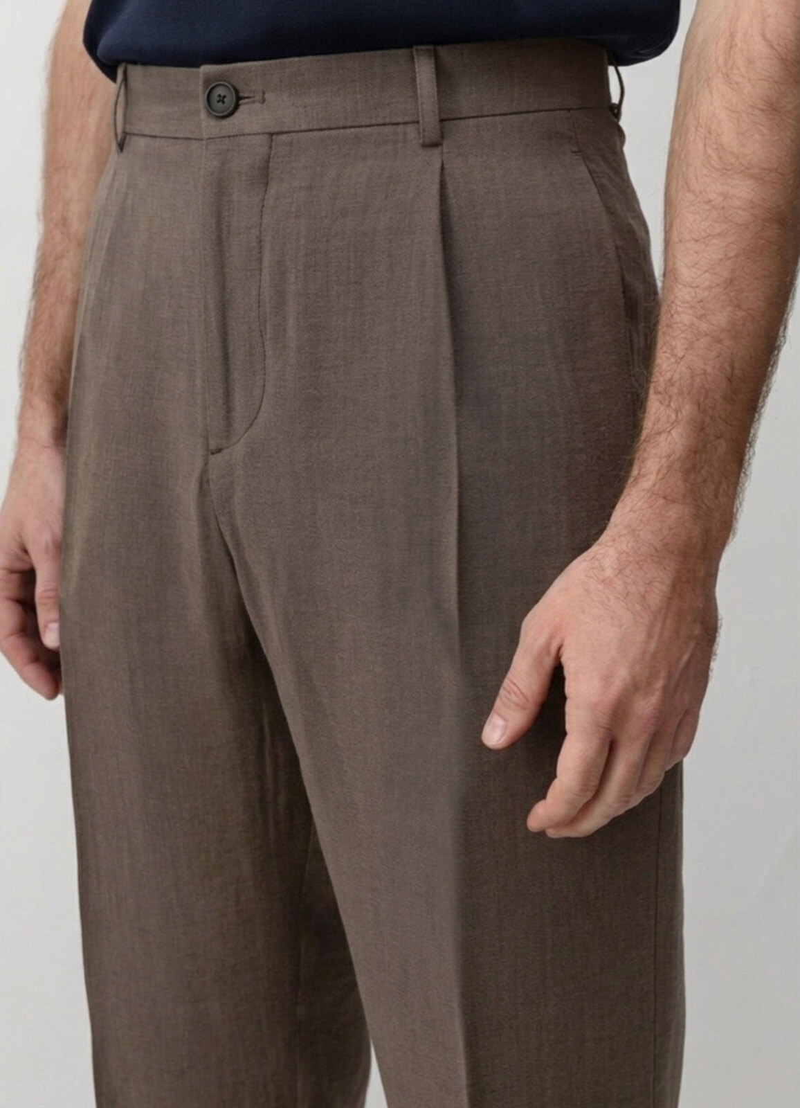 Kahve Renk Lyocell Karışımlı Pileli Pantolon - 2