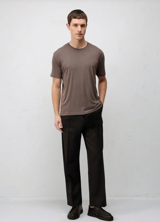 Kahve Renk Viskoz Karışımlı Tişört - 3