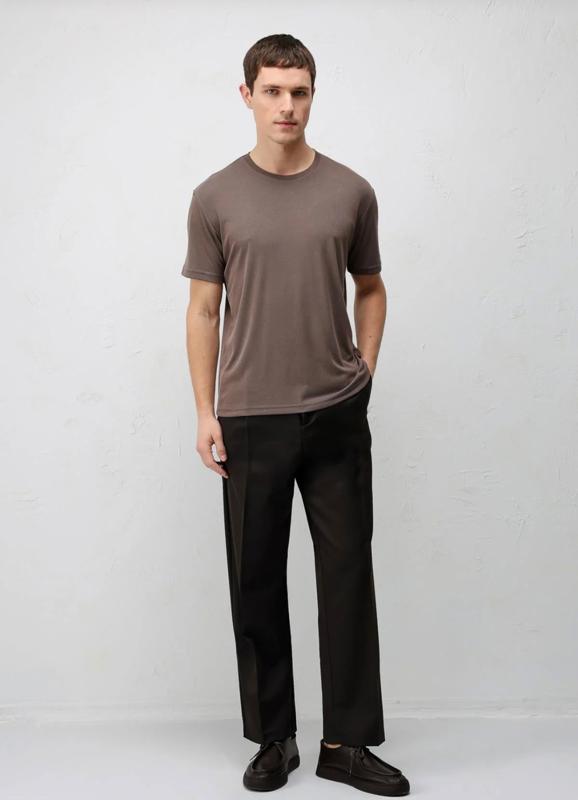 Kahve Renk Viskoz Karışımlı Tişört - 3