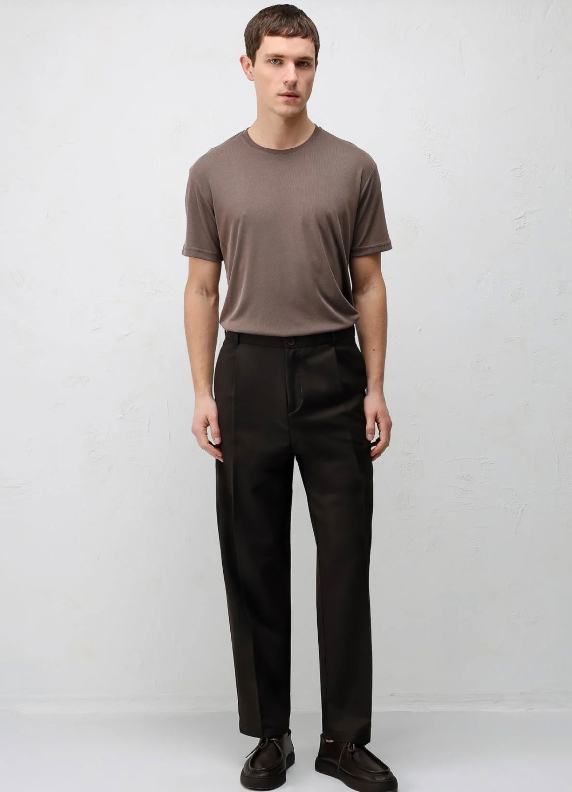 Kahve Renk Viskoz Karışımlı Tişört - 4