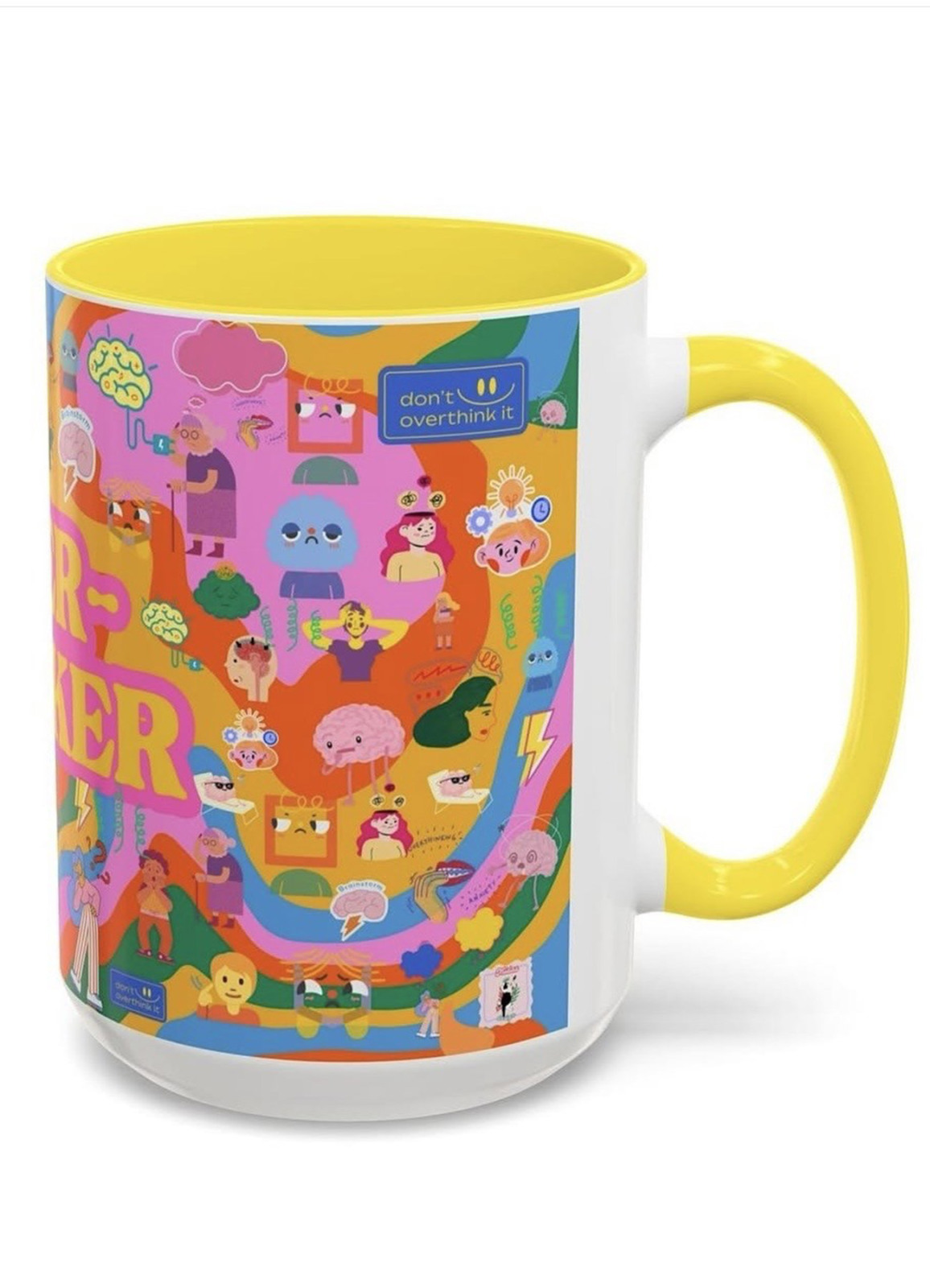 Çok Renkli "Overthinker" Temalı Özel Tasarım Porselen Kupa - 4