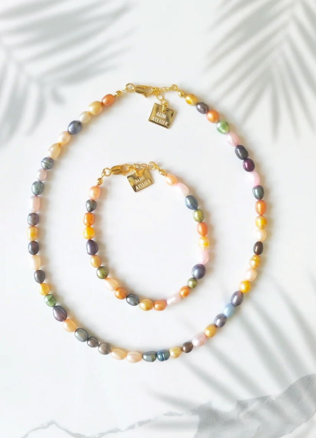 Çok Renkli Risus Color Pearl Kolye & Bileklik Set