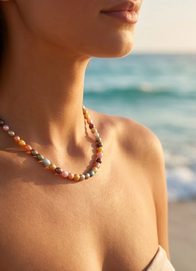 Çok Renkli Risus Color Pearl Kolye & Bileklik Set - 2