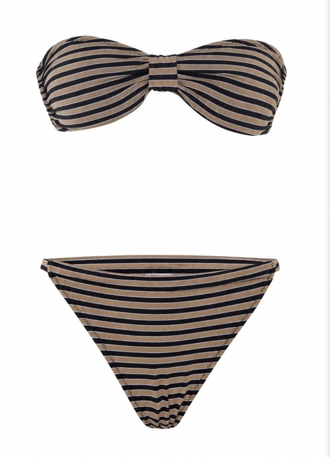 Çok Renkli Stripe Straplez Bikini Takımı - 2