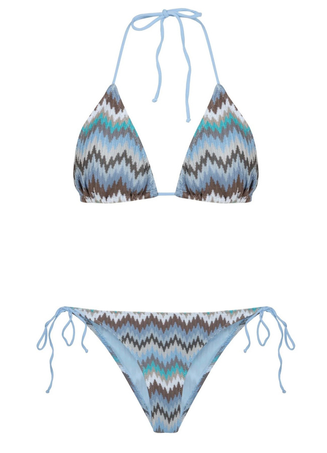 Çok Renkli Triko Üçgen Bikini Takım - 1
