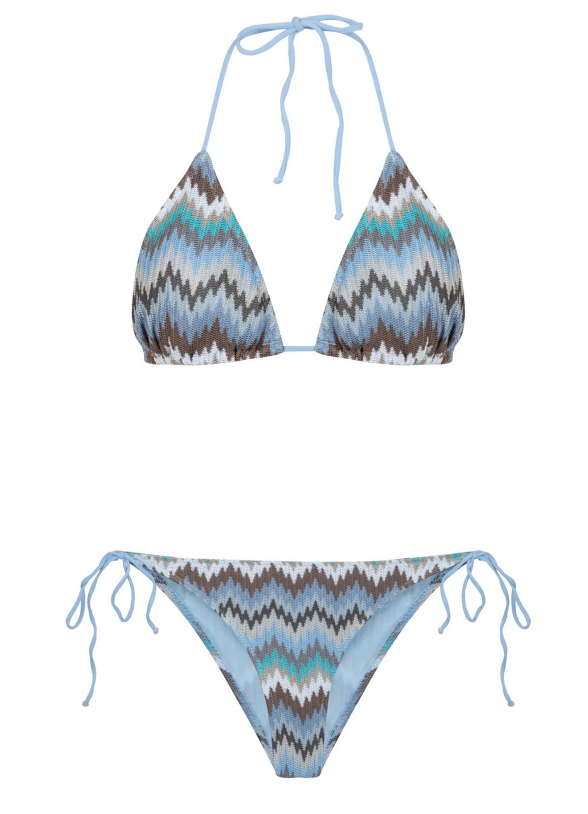 Çok Renkli Triko Üçgen Bikini Takım