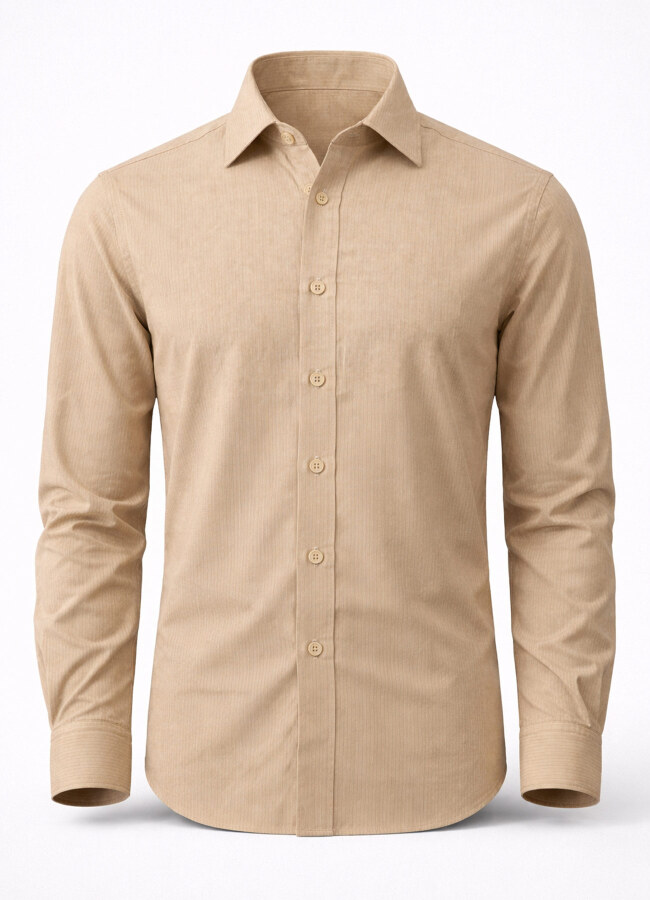 Koyu Bej Renk Lyocell Dökümlü Gömlek 