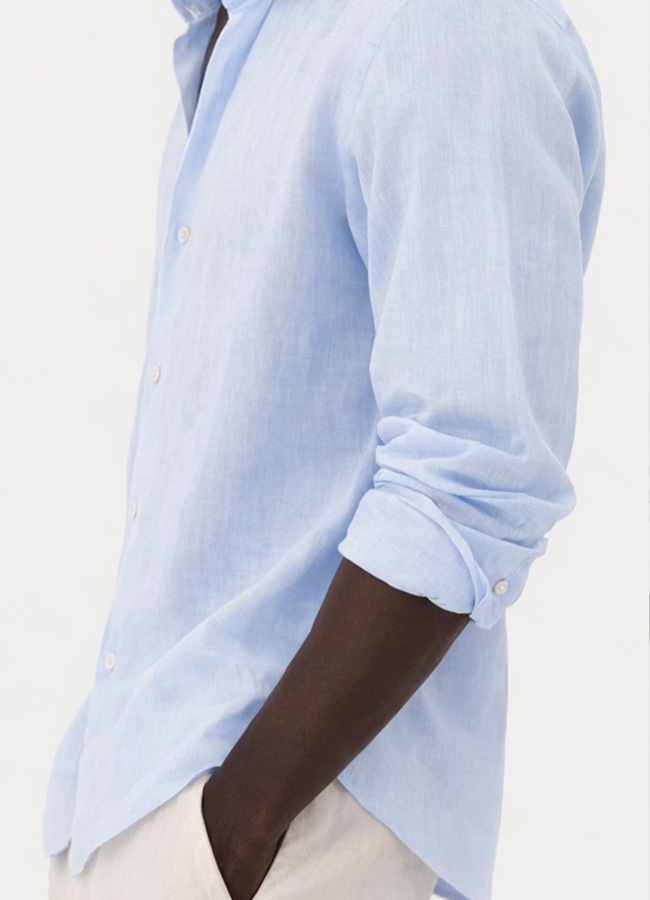 Koyu Mavi Renk Uzun Kol Keten Gömlek - 5