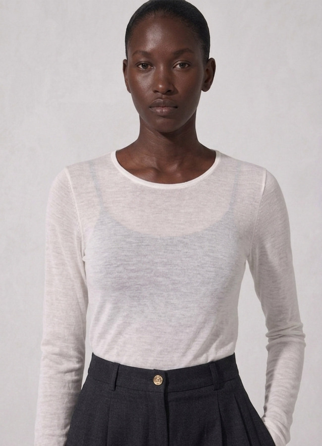 Ekru Renk Transparan Esnek Bluz