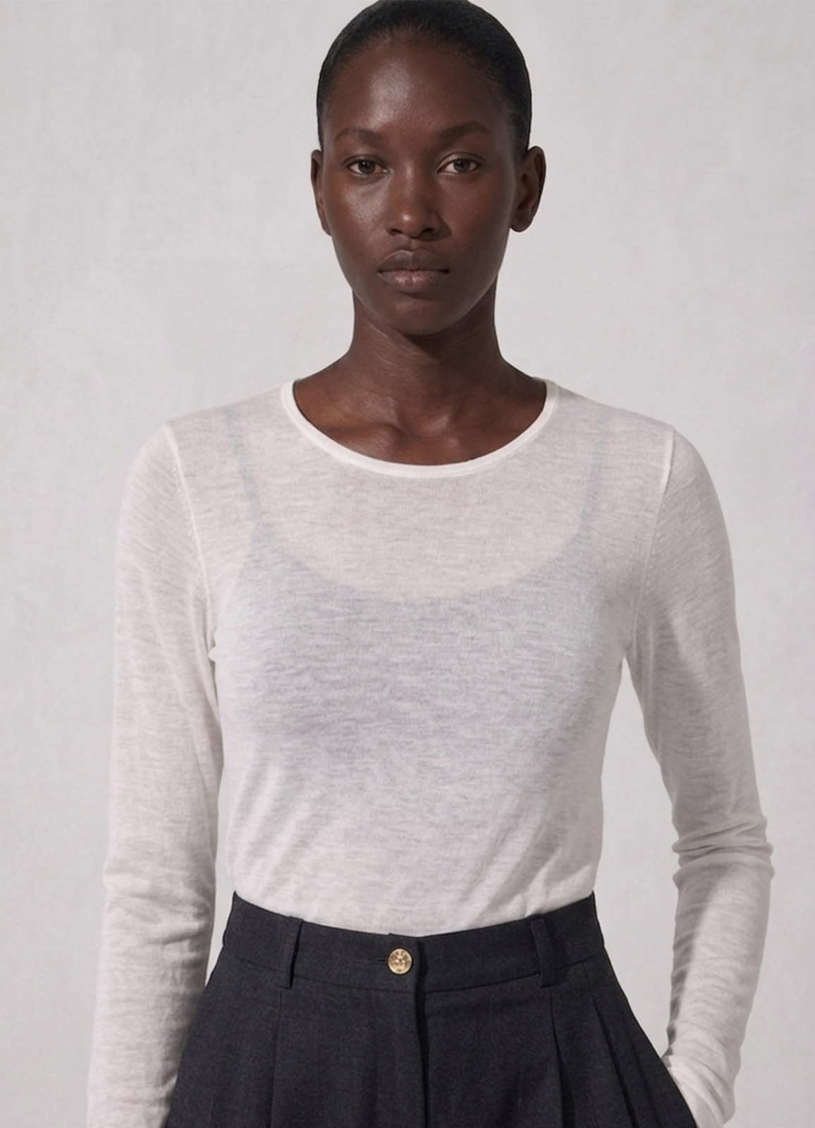 Ekru Renk Transparan Esnek Bluz