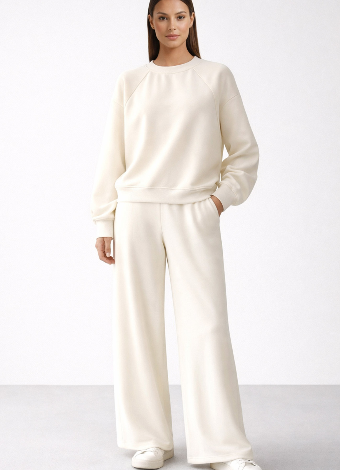 Ekru Renk Viskoz Karışımlı Eşofman Takımı