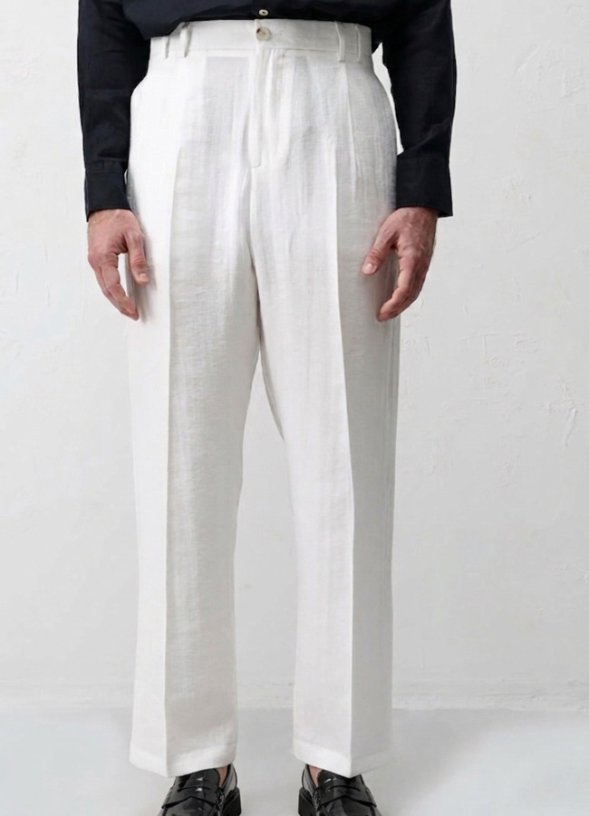 Ekru Renk Lyocell Karışımlı Pileli Pantolon - 2