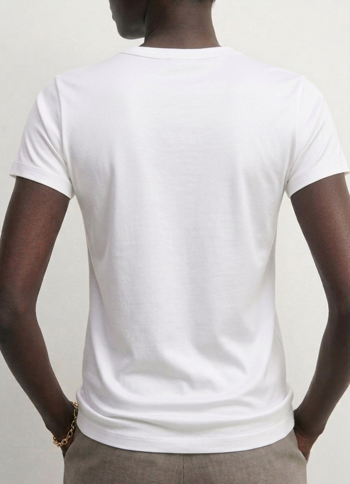 Ekru Renk Pamuk Karışımlı Tişört - 4