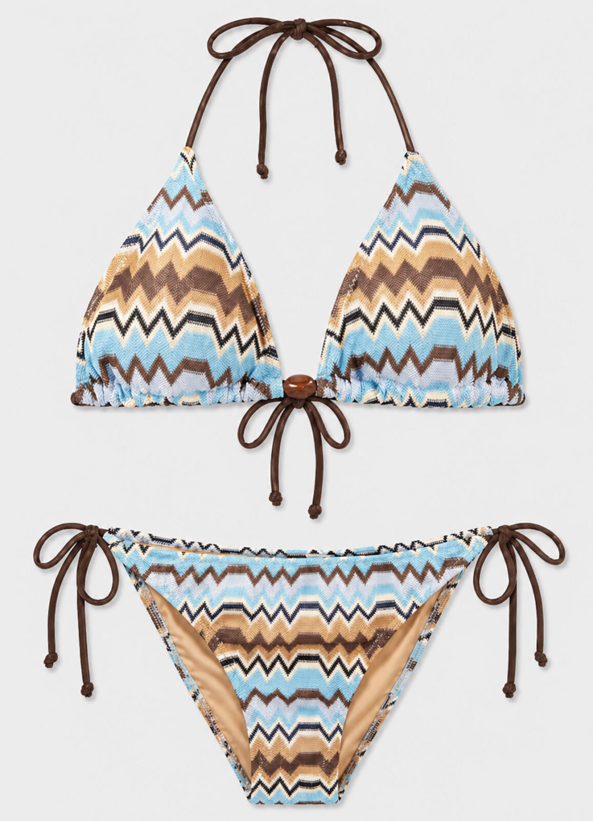 Etnik Desenli Mavi Renk Üçgen Bikini Takımı
