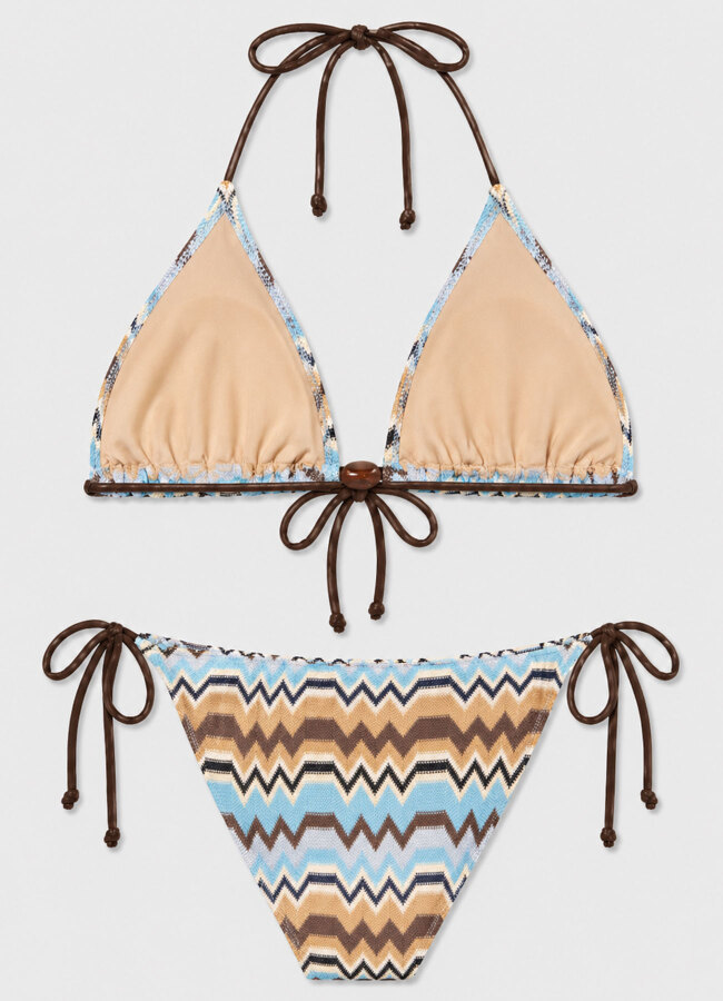 Etnik Desenli Mavi Renk Üçgen Bikini Takımı - 2