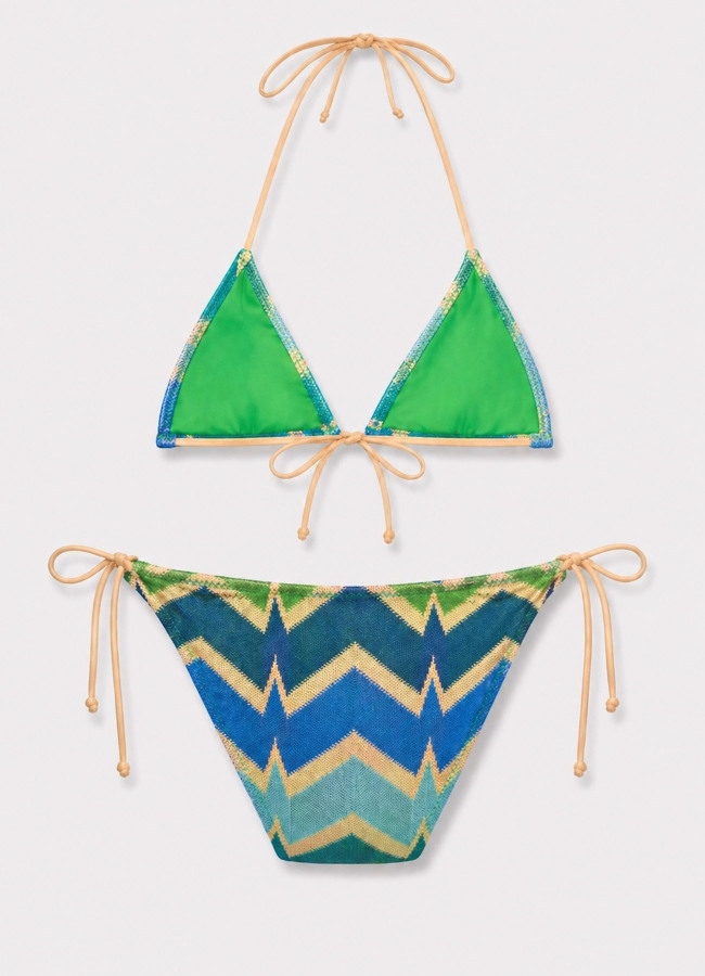 Etnik Desenli TURKUAZ Renk Desenli Üçgen Bikini Takım - 2