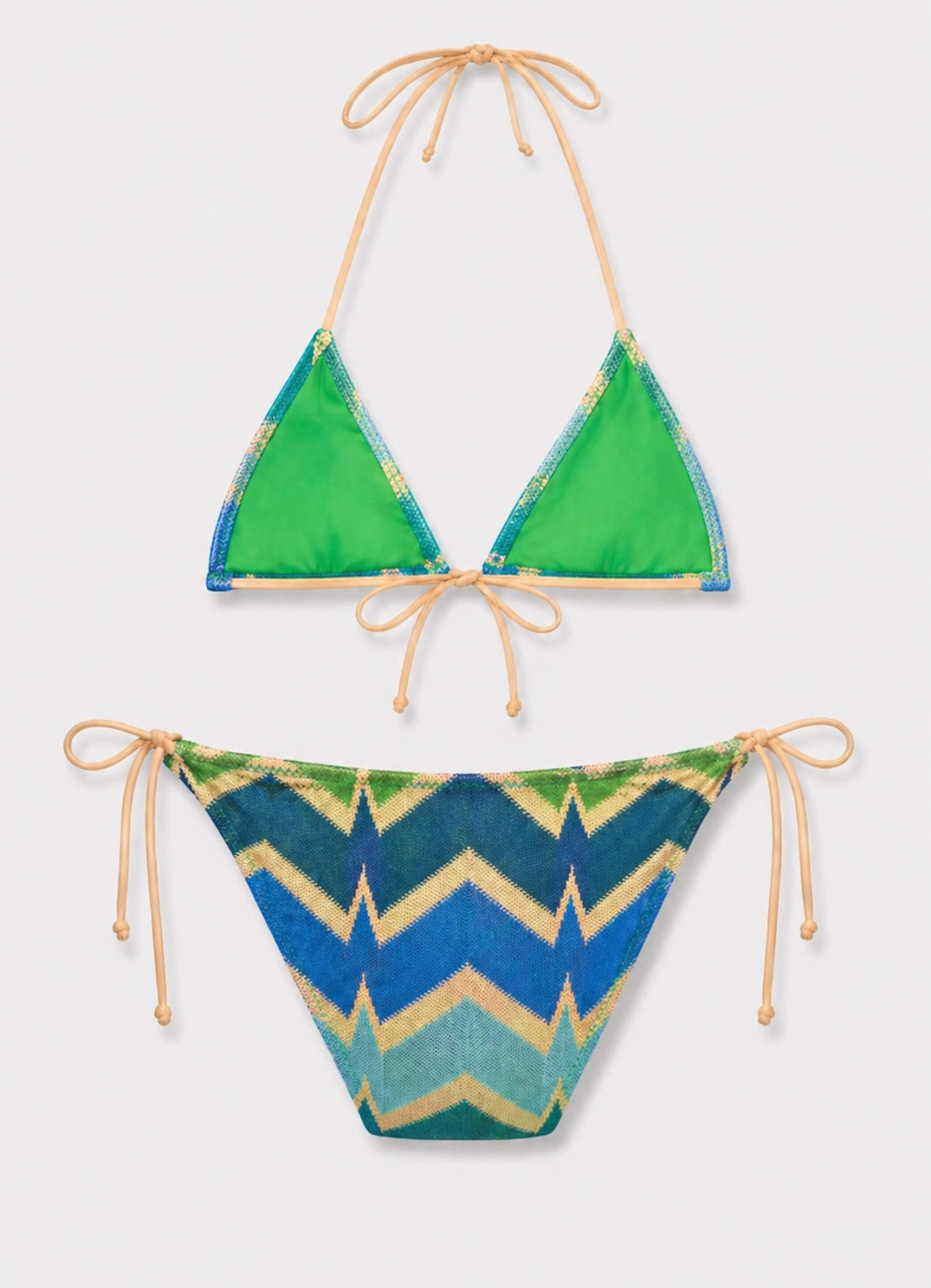 Etnik Desenli TURKUAZ Renk Desenli Üçgen Bikini Takım - 2