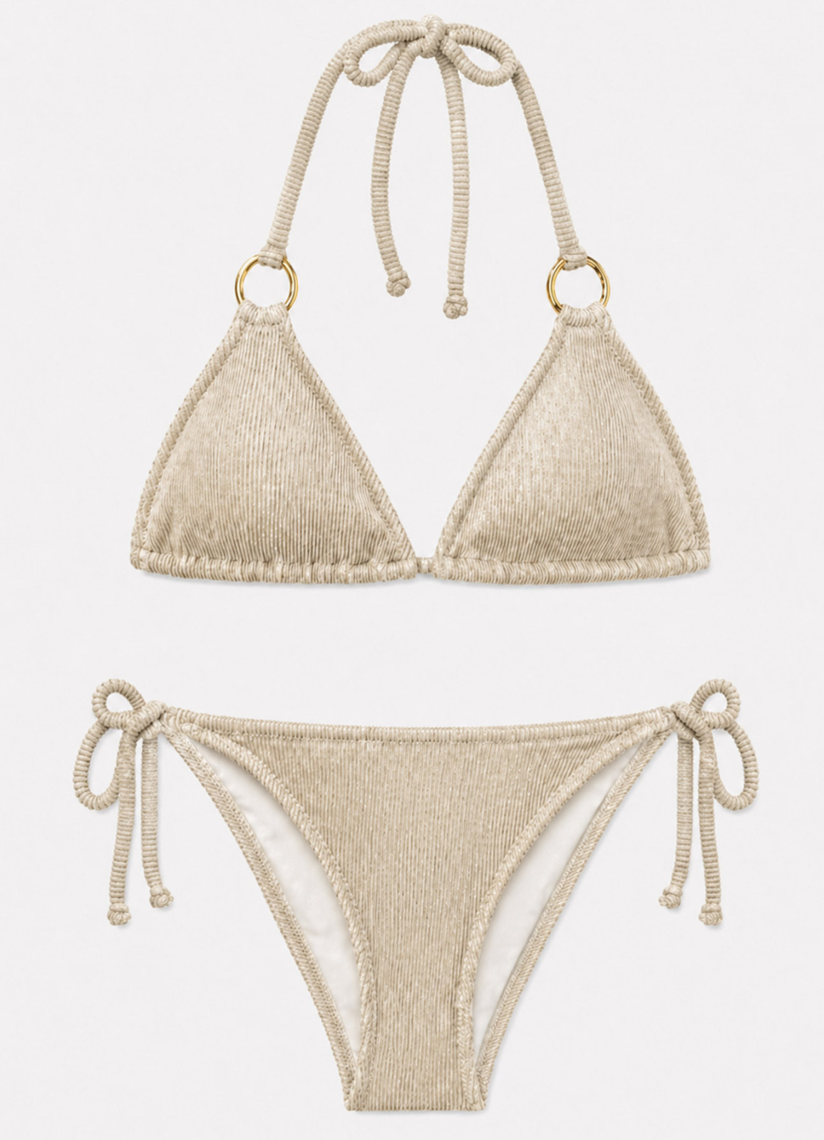 Gold Renk Simli Fitilli Üçgen Bikini Takım