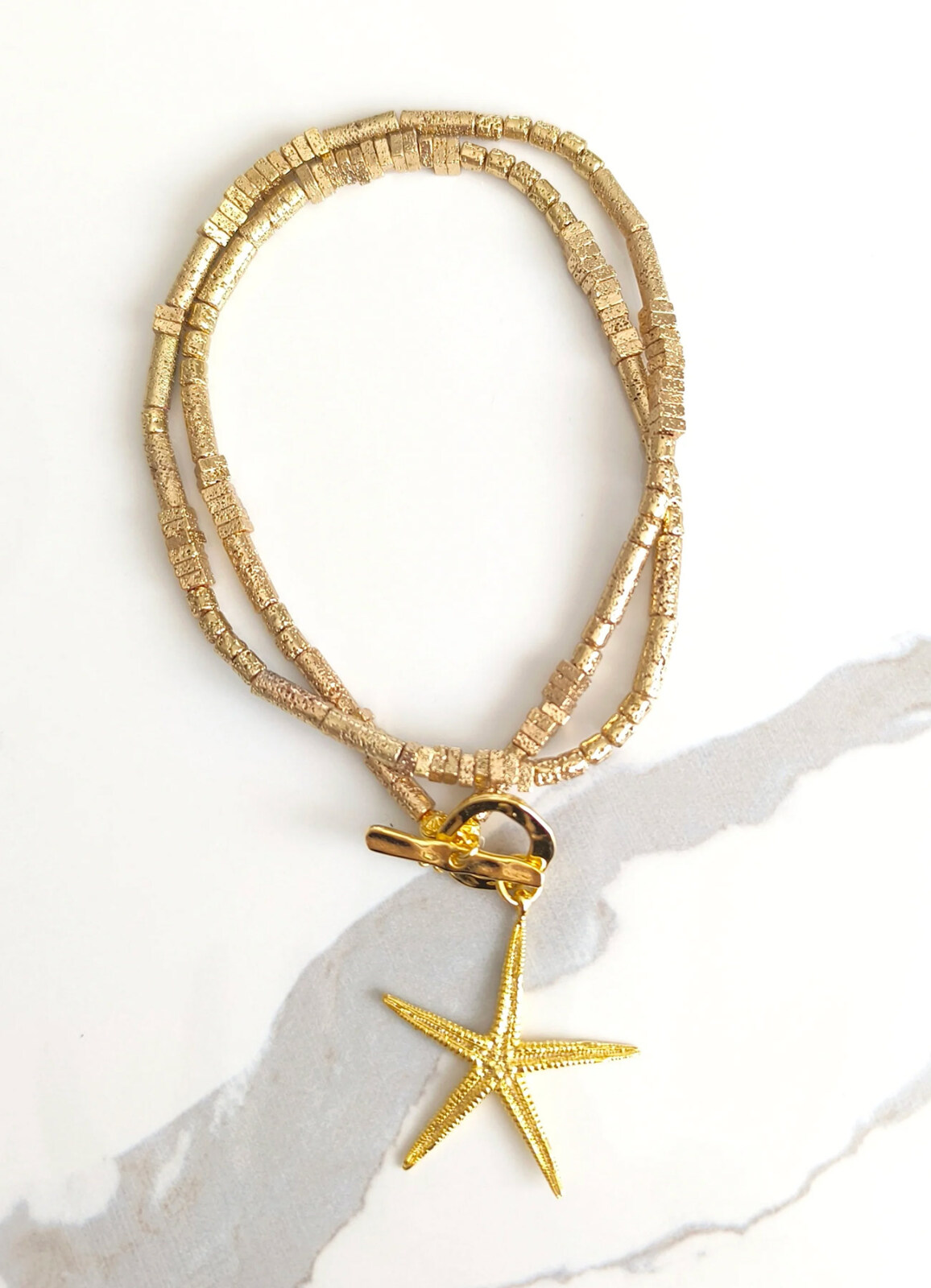 Gold Starfish Hematit Kolye