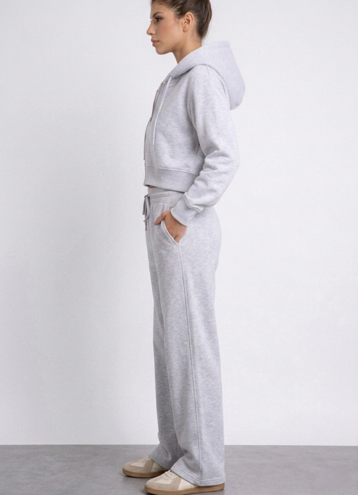 Gri Renk Pamuk Karışımlı Eşofman Takımı - 2