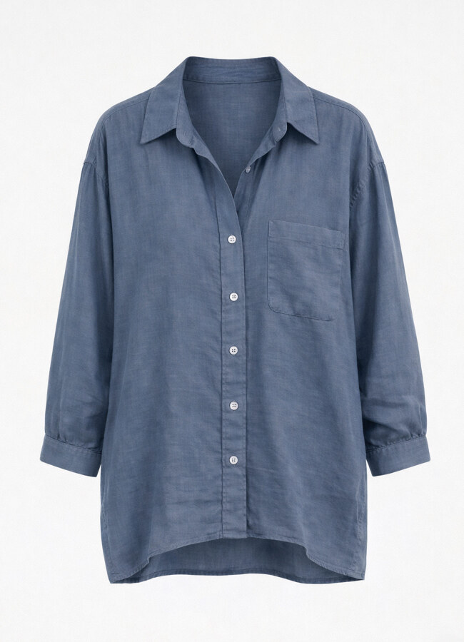 Gri / Mavi Renk Modal Karışımlı Oversize Gömlek