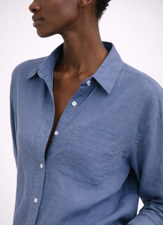 Gri / Mavi Renk Modal Karışımlı Oversize Gömlek - 2