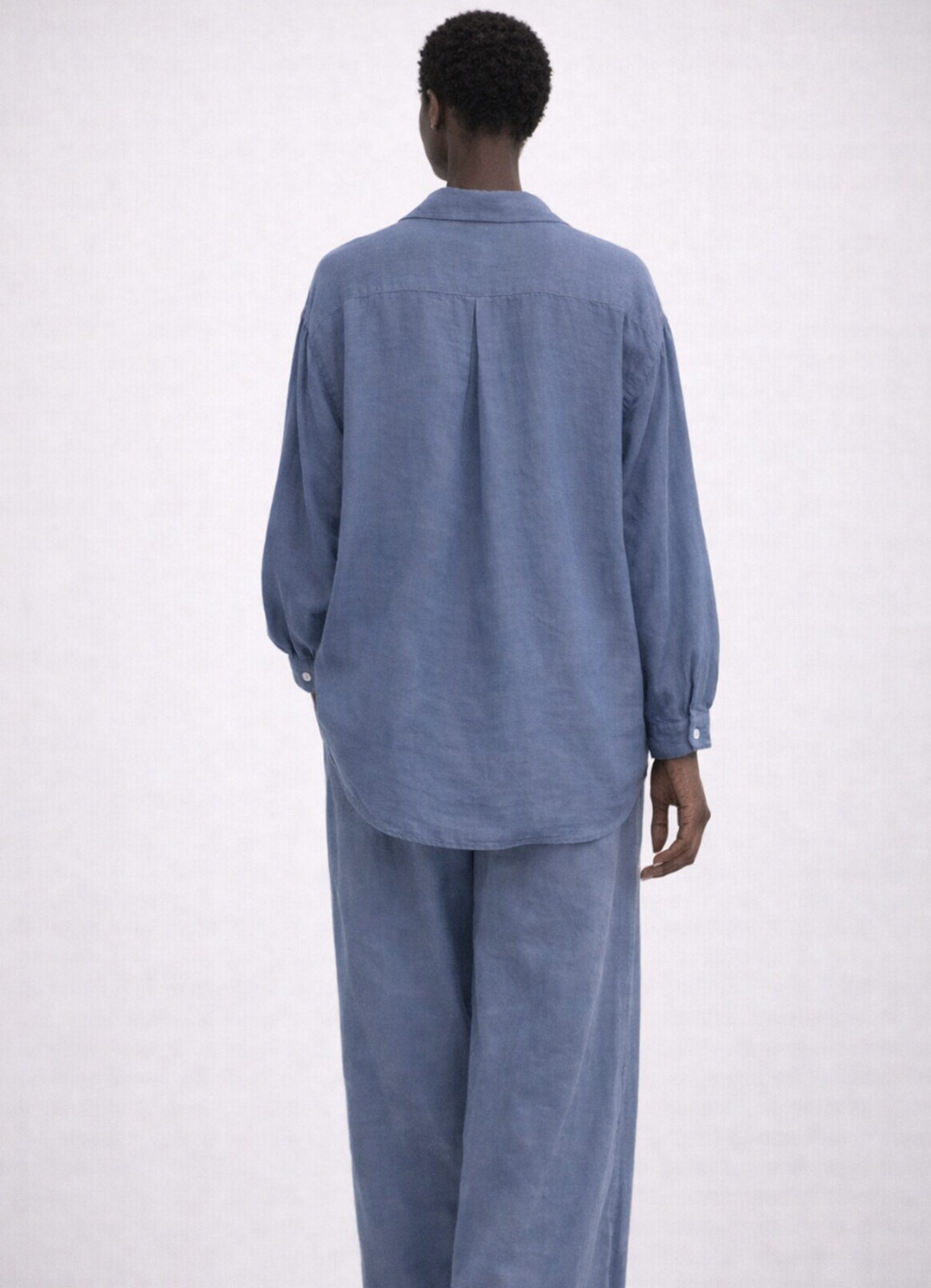 Gri / Mavi Renk Modal Karışımlı Oversize Gömlek - 3