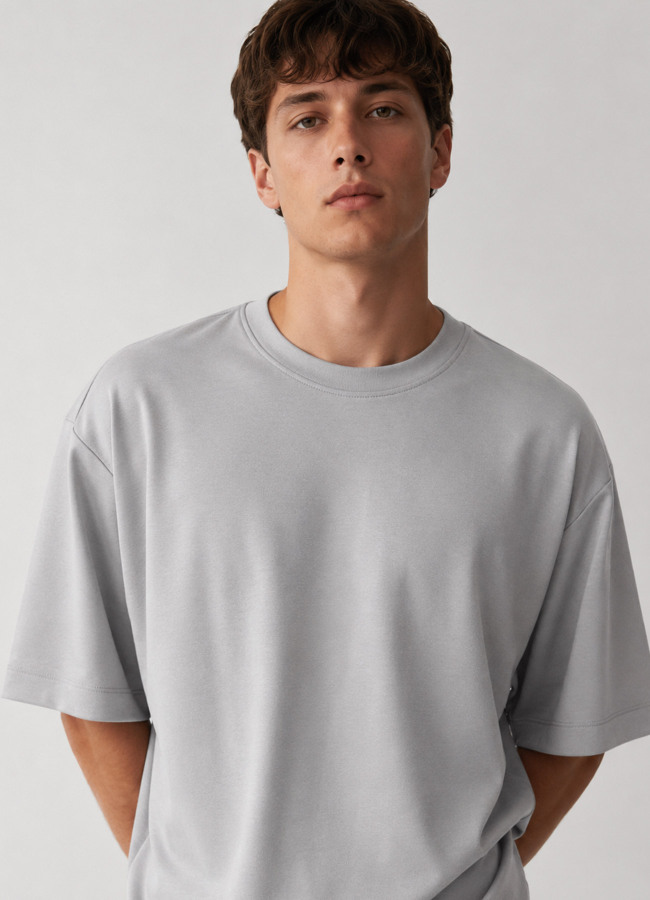 Gri Renk Oversize Modal Erkek T-Shirt