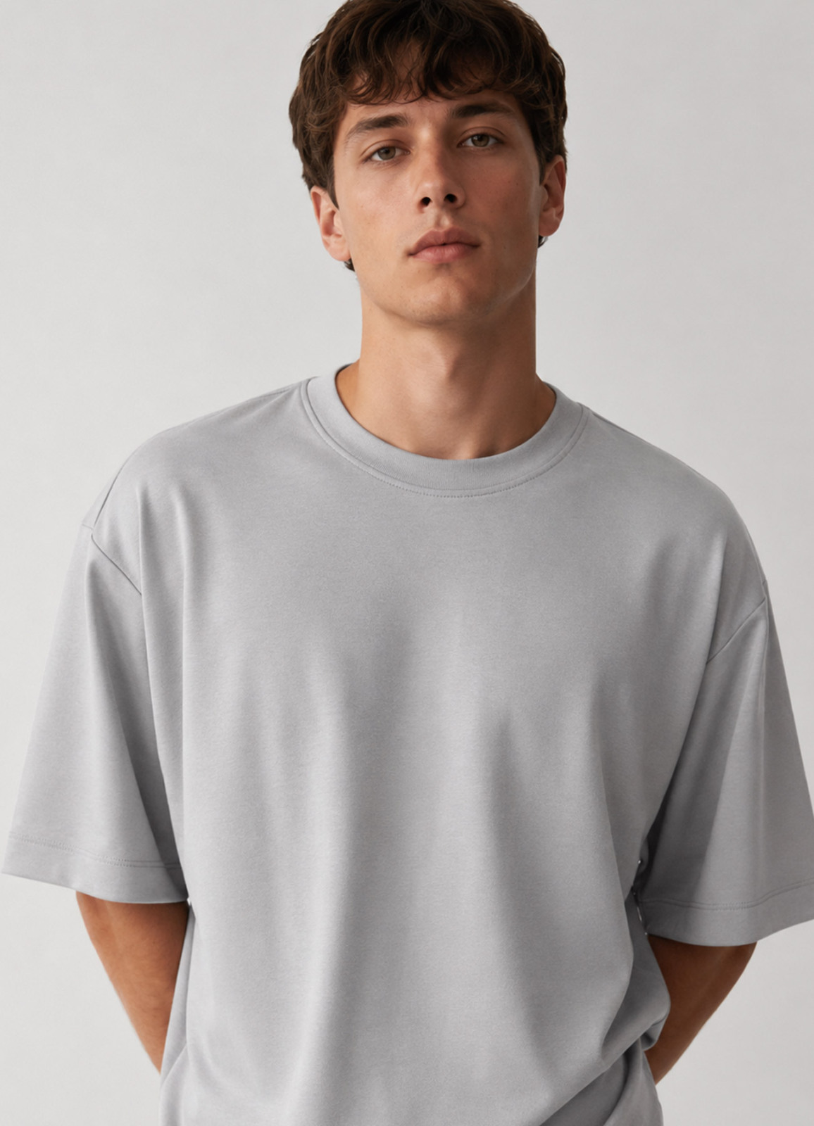 Gri Renk Oversize Modal Erkek T-Shirt - 1