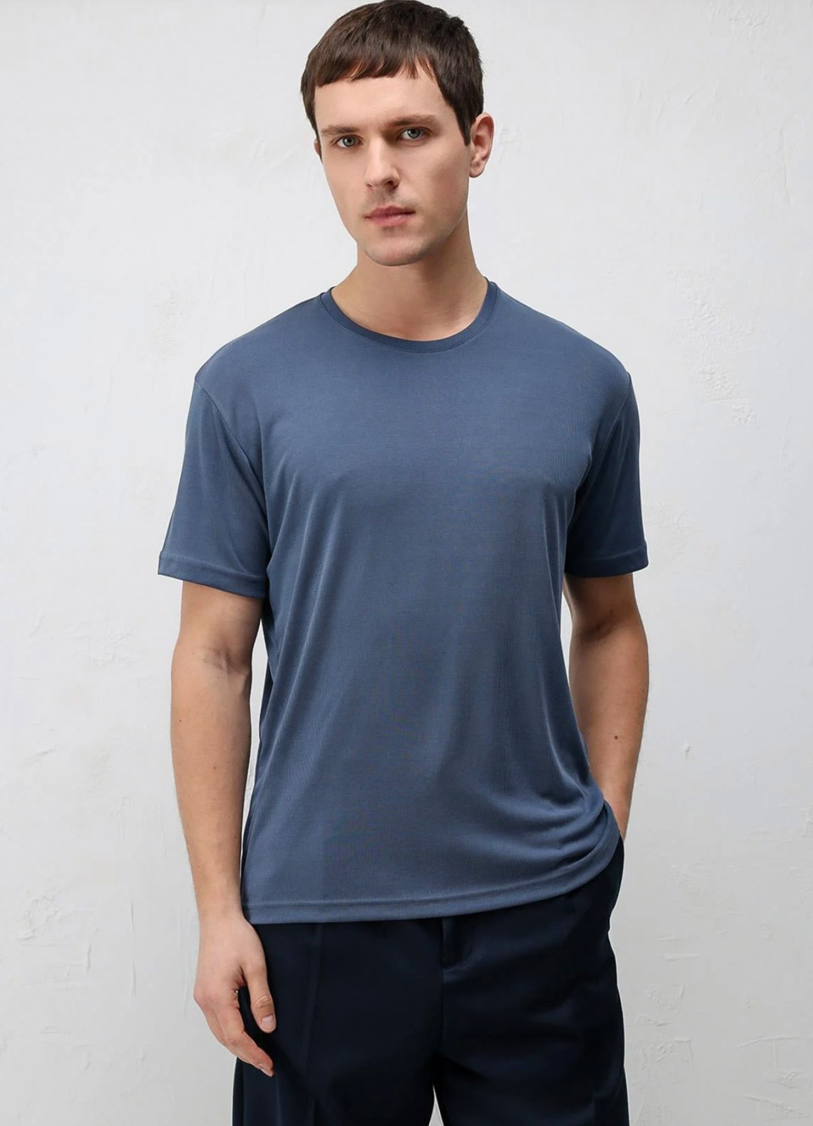 İndigo Renk Viskoz Karışımlı Tişört - 2