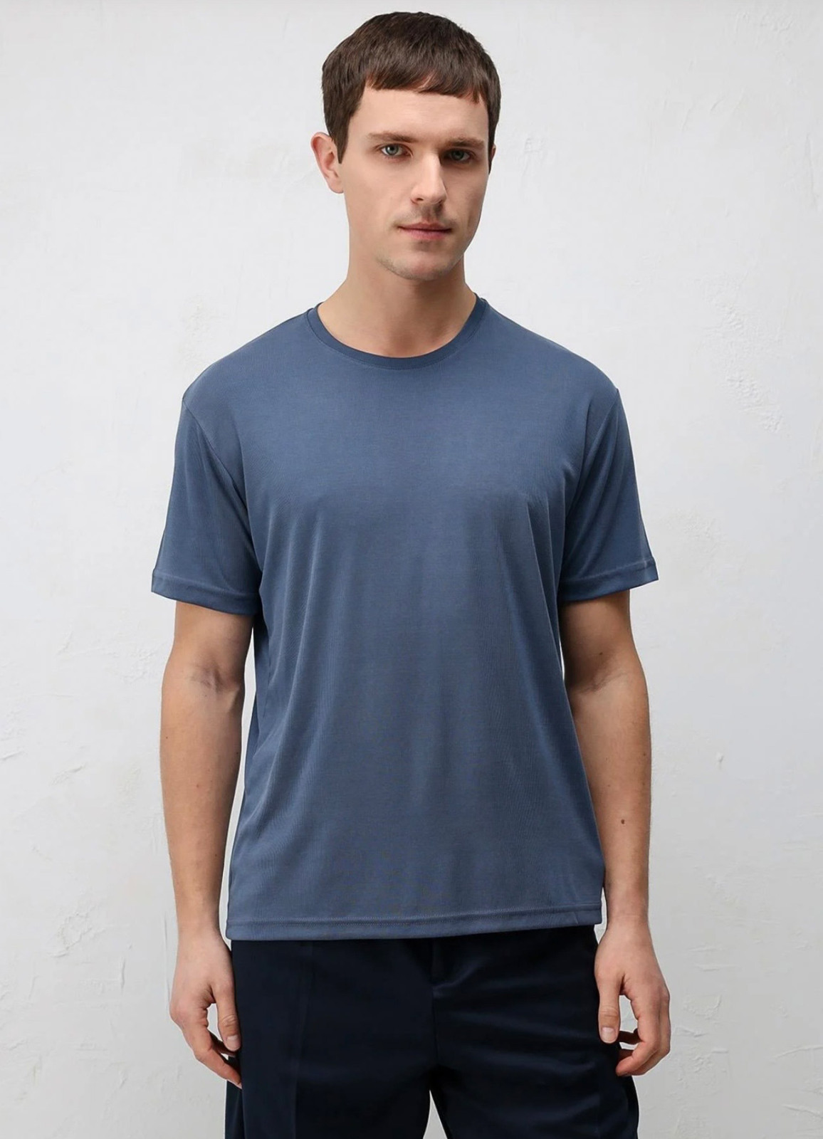İndigo Renk Viskoz Karışımlı Tişört - 4