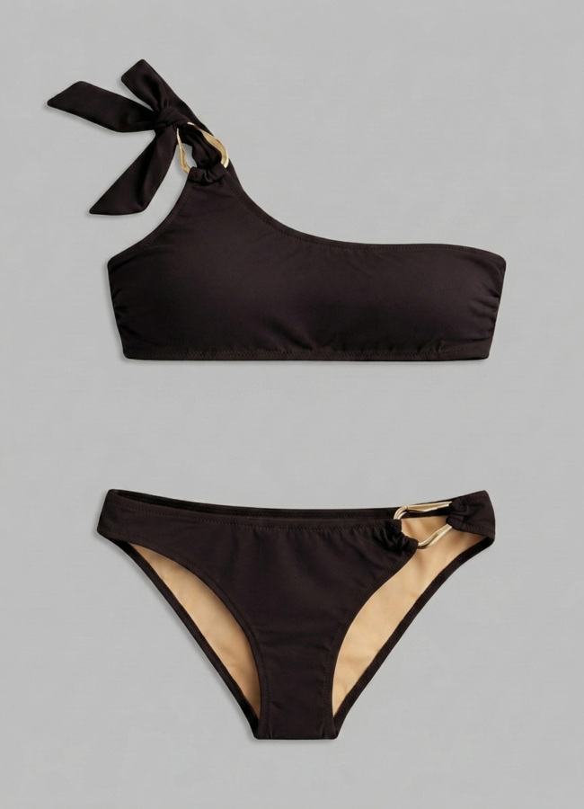 Kahve Renk Aksesuarlı Straplez Bikini Takım - 1