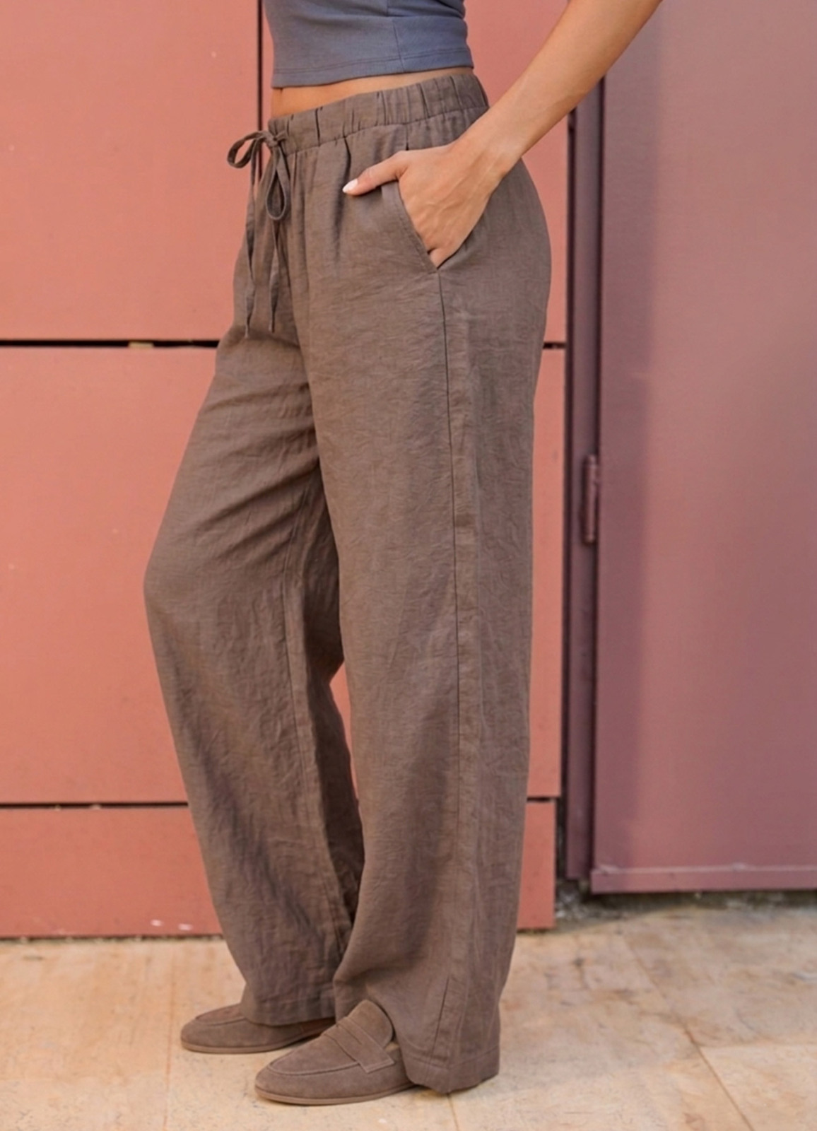Kahve Renk Modal Dökümlü Beli Lastikli Bol Pantolon - 3