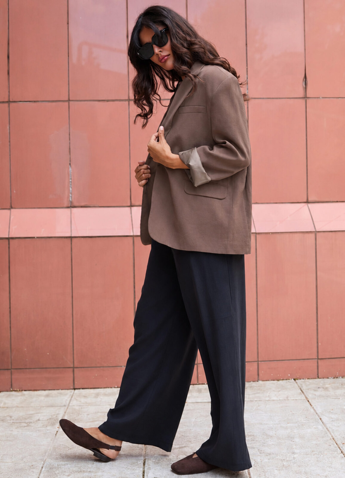 Kahve Renk Modal Oversize Blazer Ceket - 4
