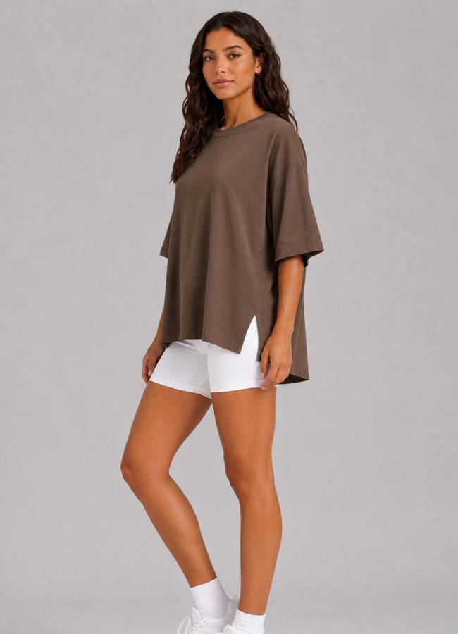 Kahve Renk Oversize Modal Tshirt - 4
