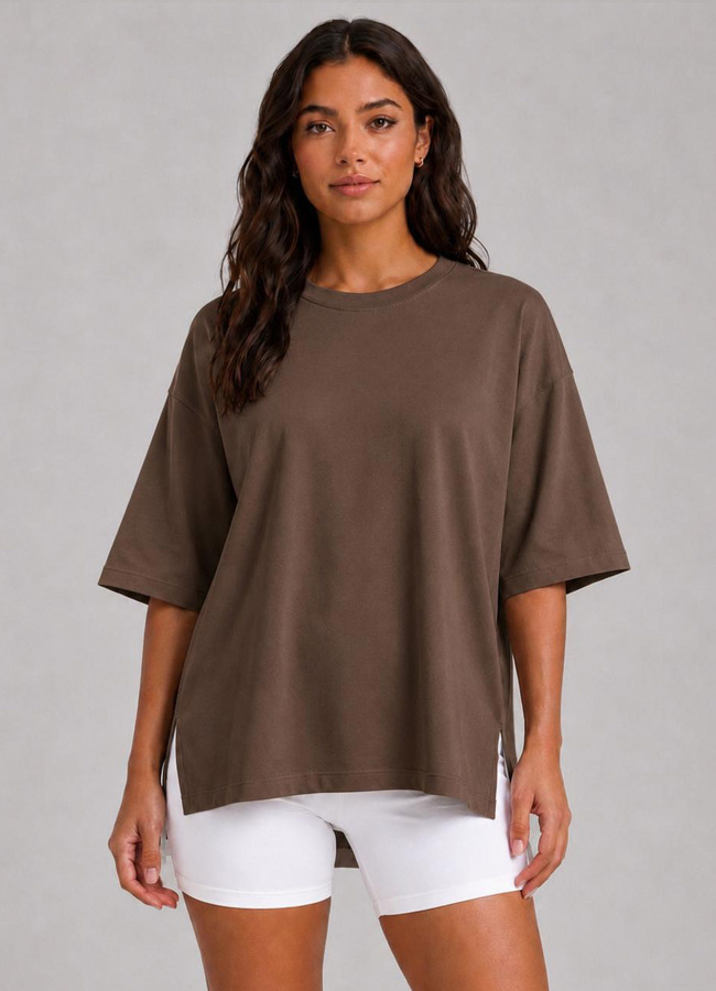 Kahve Renk Oversize Modal Tshirt - 5