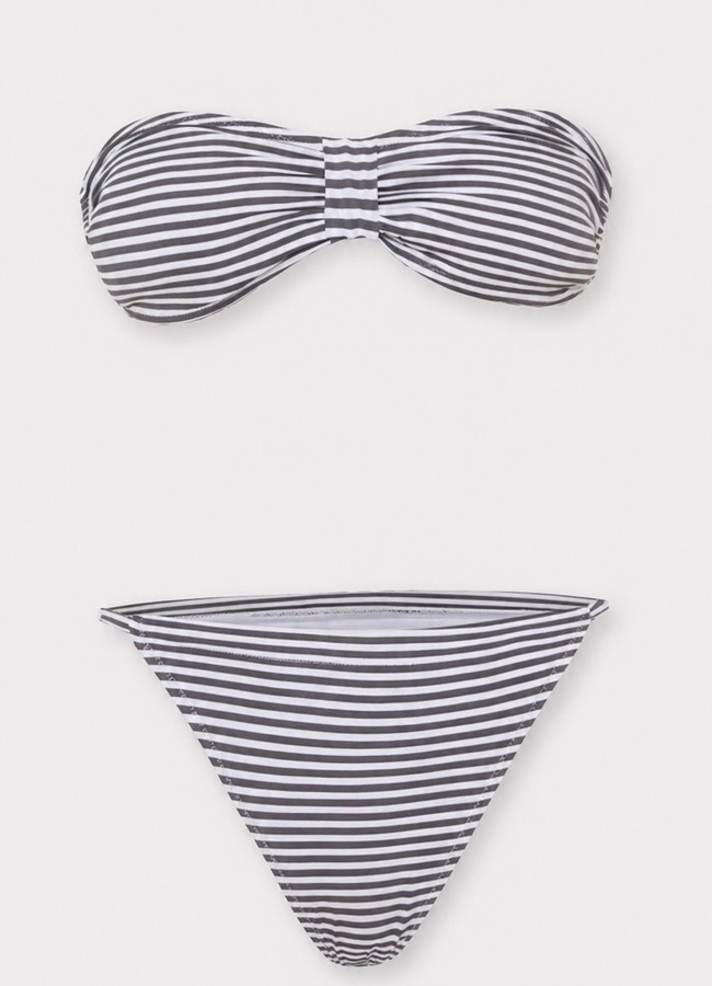 KAHVERENGİ ÇİZGİLİ Stripe Straplez Bikini - 2