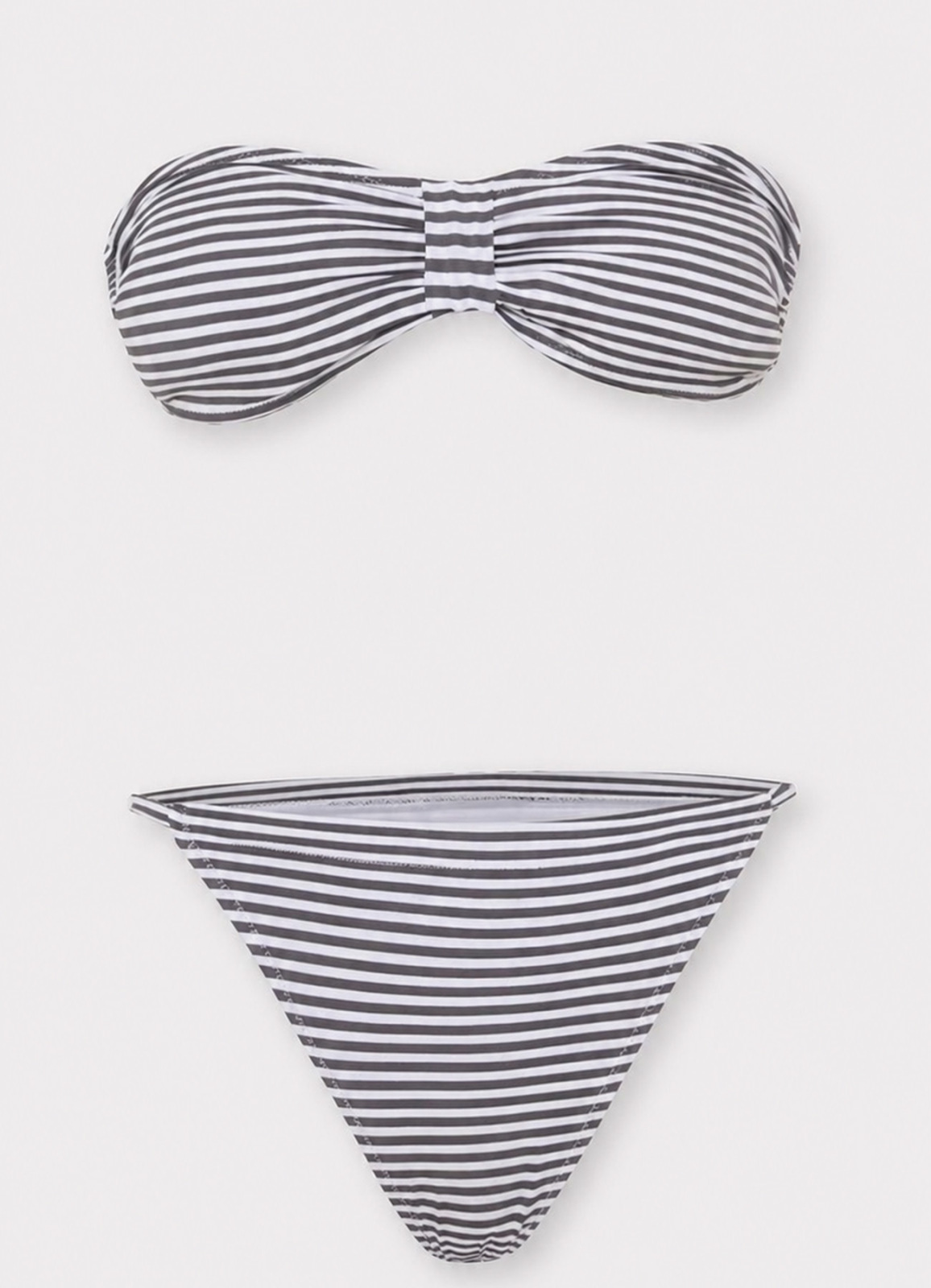 KAHVERENGİ ÇİZGİLİ Stripe Straplez Bikini - 2