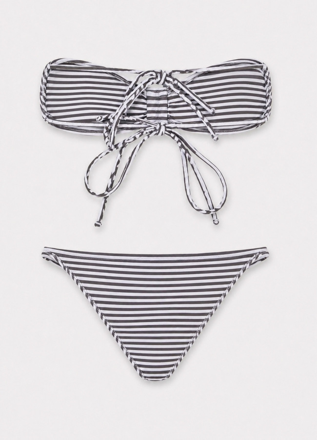 KAHVERENGİ ÇİZGİLİ Stripe Straplez Bikini - 3